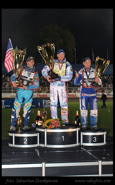 Greg Hancock - Jason Crump  - Nicki Pedersen - podium - puchary